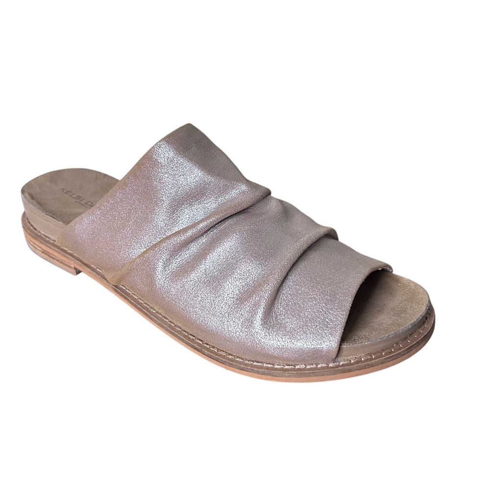 Kelsi Dagger‎ Sandals Size 9 Brooklyn Beige Metallic Taupe Ruched Slide